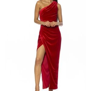 Alexia Admor Red Velvet One-Shoulder Dress